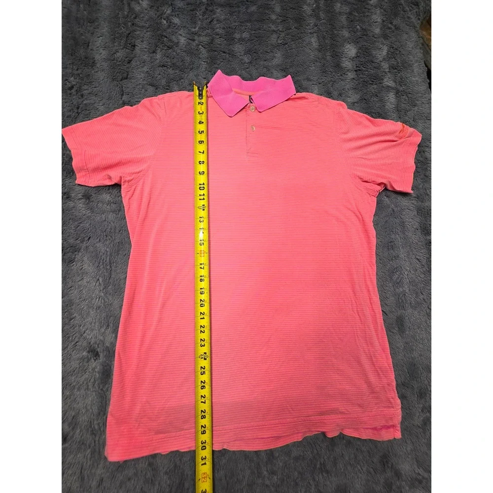 Fairway & Greene Signature Mens Pink Orange Striped Wolfdancer Golf Polo Shirt L